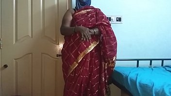 Tamil Telugu Kannada Malayalam Hindi Desi Wife In Red Saree Exposing Cleavage And Shaved Pussy While Touching Herself