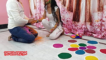 Indian Priya Enjoys Playful Holi Celebration With Her Stepbrother