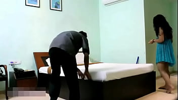 Seductive Indian Housewife In Blue Lingerie Flirts With Hotel Staff