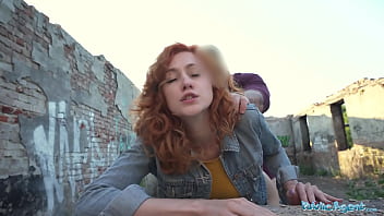 Naughty Ginger Waitress Services A Hard Cock And Takes It From Behind Out In The Open