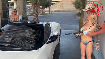 Kora Bell, Angel Minx, And Duchess Coco Get Wild With Jasper Woodcock At A Public Carwash.
